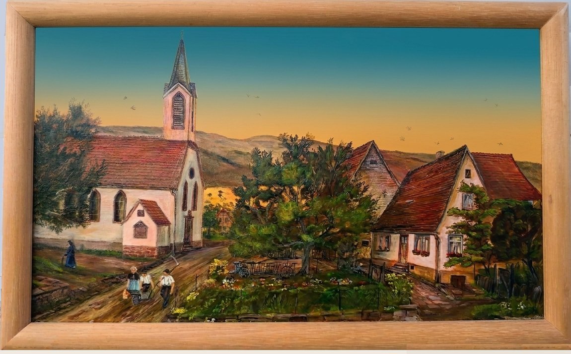 mein Wombach, Gemälde von Konrad Ullrich, Alte Kirche