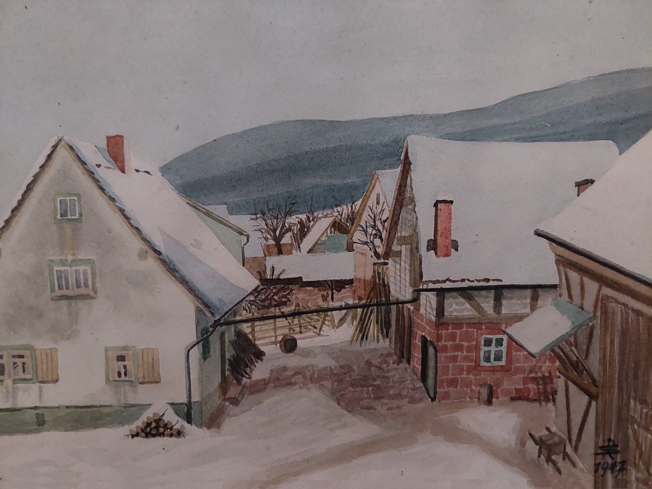 Schirnberg - Aquarell von 1947, Privatbesitz: Bernd Raberg, Wombach