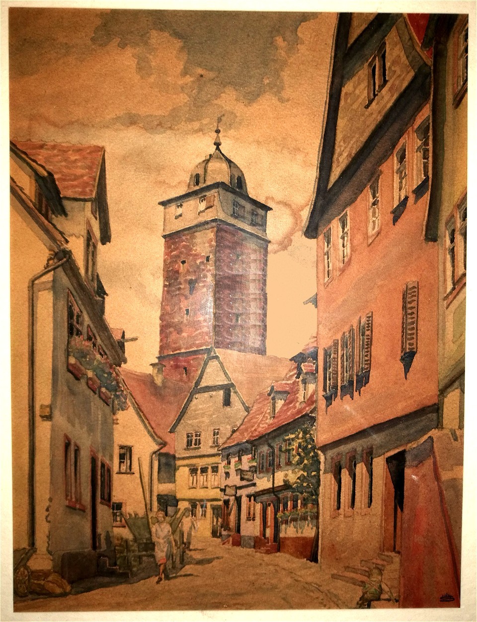 Schirnberg - Aquarell von ?, der Bayersturm, Ansicht aus der Fischergasse, Privatbesitz: Thomas Endres, Wombach