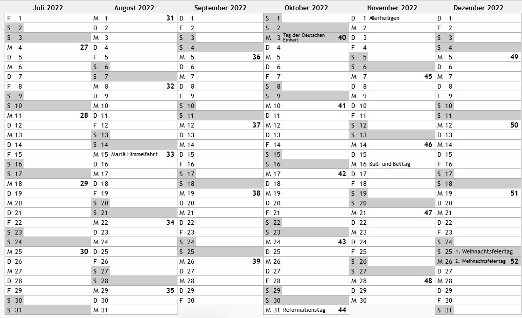 Kalender 2022 - 2. Halbjahr